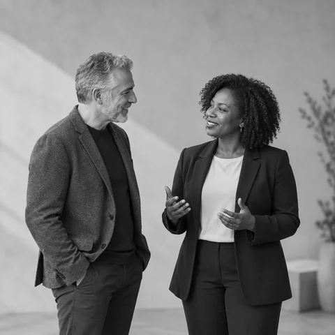 Two colleagues discussing an opportunity